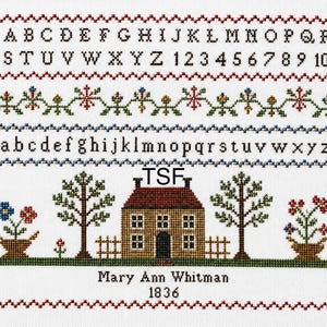 Primitivt, alfabetstemaprov, korsstygnsmönster digital nedladdning