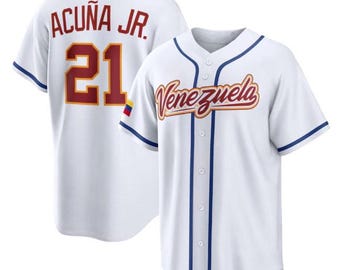 Camiseta blanca de béisbol personalizada Acuña Jr. #21 Venezuela, totalmente cosida, talla unisex para hombre/joven.