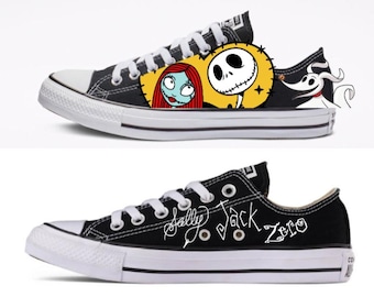 Custom Listing for LORI ONLY - Black Converse Hand Painted with Jack, Sally, Zero and Oogie Boogie Design