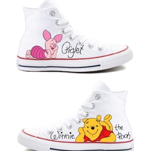 Winnie the Pooh and Piglet White High Top Converse Hand Painted - Men’s, Women’s and Kids Sizes