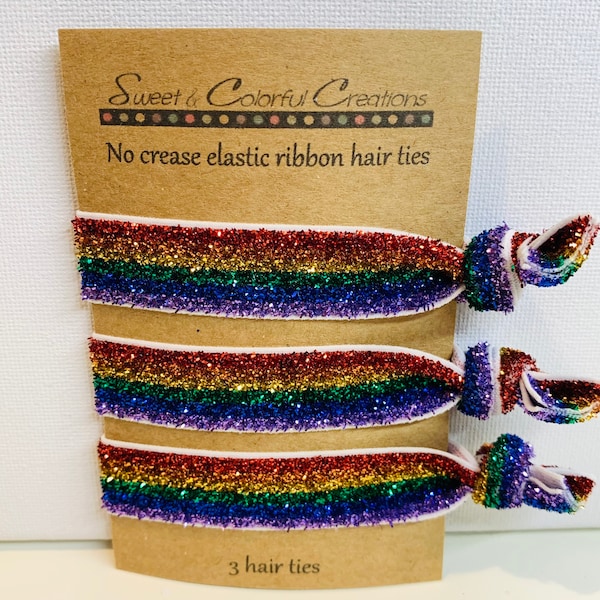 Great Stocking Stuffers - No Crease Hair Ties, Ponytail Holders, Sparkle Rainbow Stripes, Gay Pride