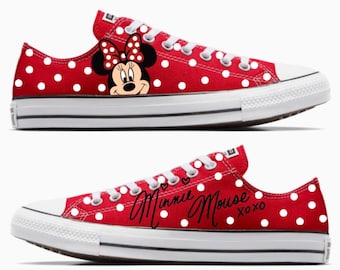 Converse Hand Painted with Minnie Face and Signature Design