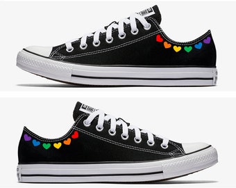 Converse Hand Painted with Rainbow Hearts