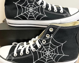 Black High Top Converse Hand Painted Halloween Spider Webs