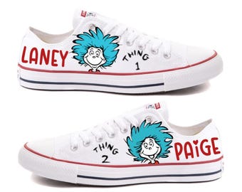 Custom - Personalized Converse - Hand Painted - Dr. Seuss Thing One and Thing Two - Twins