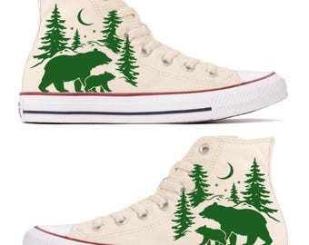 High Top Converse Hand Painted with Bears Design