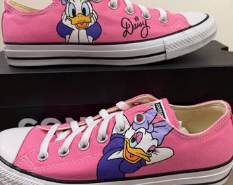 Pink Converse Hand Painted with Daisy Duck and Signature Design