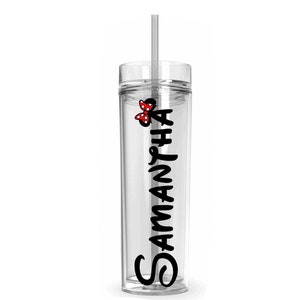 Personalized Clear Skinny Tumbler - Water Bottle - Clear Straw - Mickey and Minnie Ears - Names