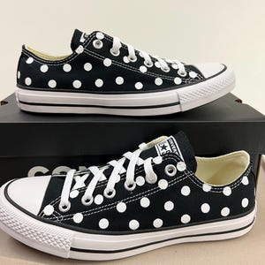 Black Converse Hand Painted with White Polka Dots