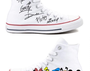 Disney Fave 5 White High Top Converse Hand Painted - Men’s, Women’s and Kids Sizes