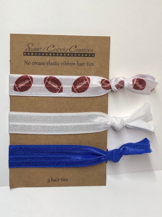 No Crease Hair Ties Football White And Blue Etsy