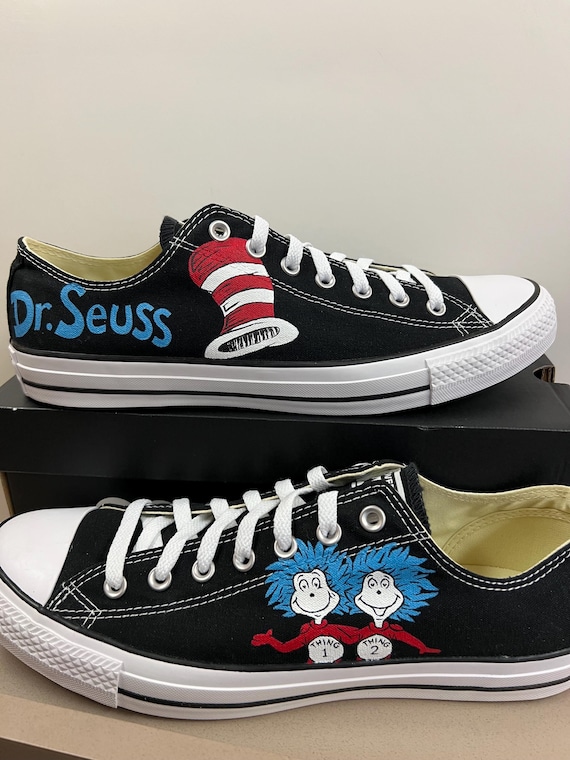 Converse Hand Painted Dr. Seuss the Cat in the Hat and Thing One