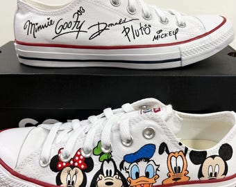 Disney Fave 5 White Low Top Converse Hand Painted - Men’s, Women’s and Kids Sizes