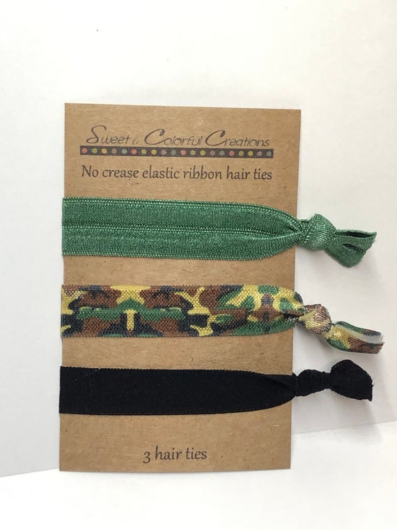 No Crease Hair Ties Camo Green And Black Etsy