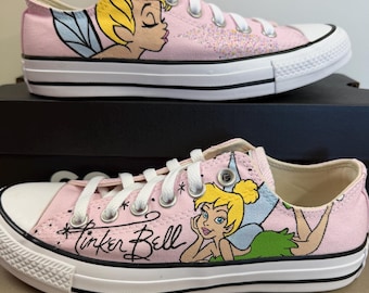 Light Pink Tinkerbell Low Top Converse Hand Painted - Men’s & Women’s Sizes