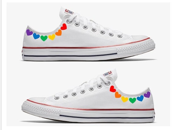 White Converse Hand Painted Pride With Rainbow Hearts - Etsy