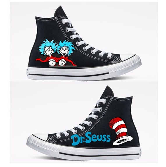 High Top Converse Hand Painted Dr. Seuss Thing and Thing Etsy