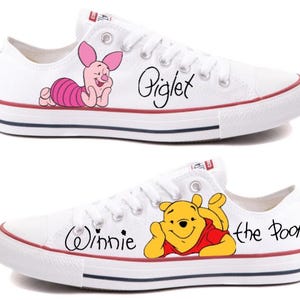 Winnie the Pooh and Piglet White Low Top Converse Hand Painted - Men’s, Women’s and Kids Sizes