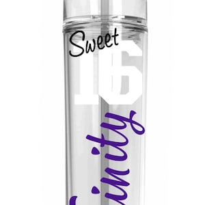 Personalized Clear Skinny Tumbler - Sweet 16 and Name