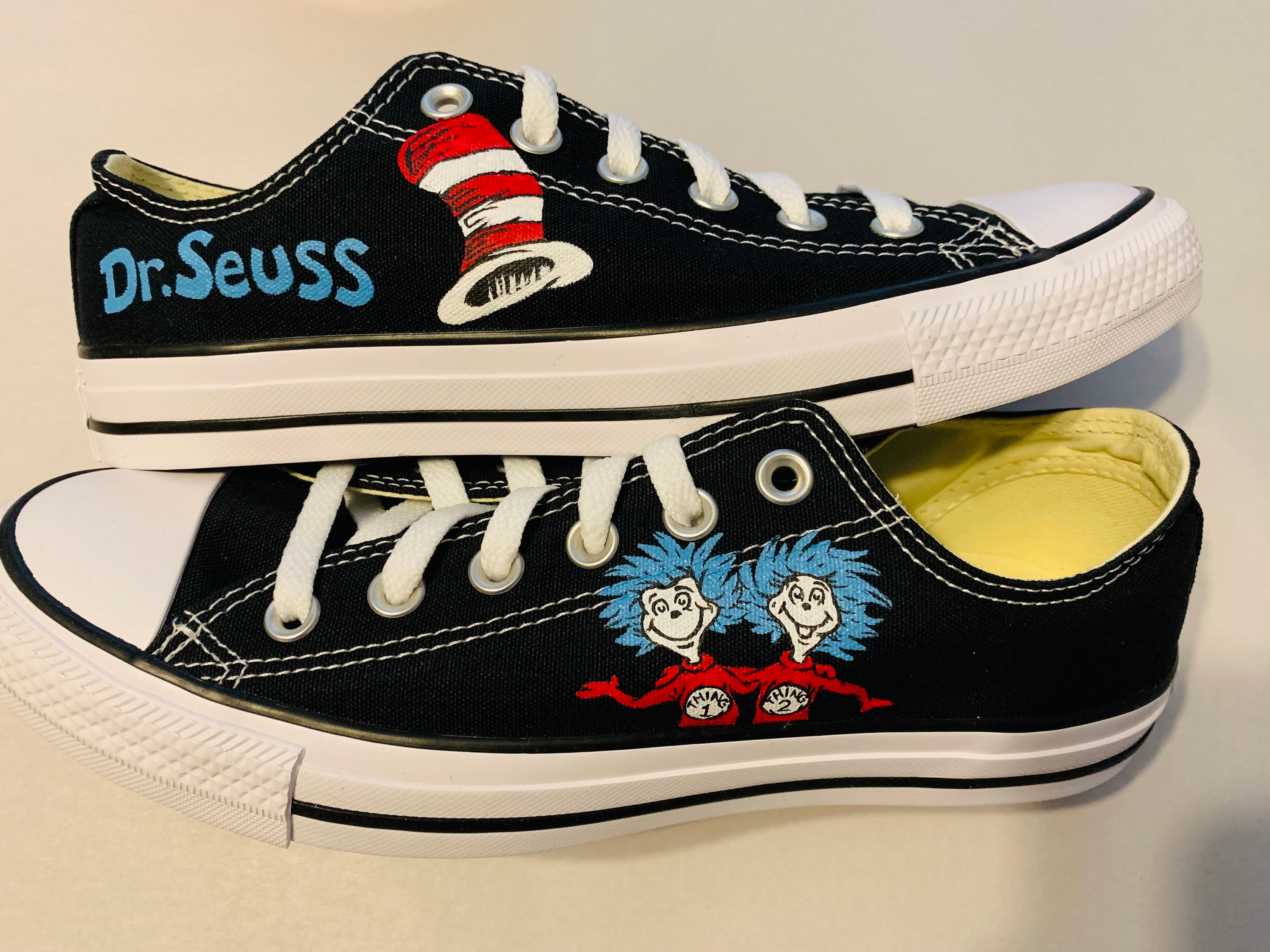 Converse Hand Painted Dr. Seuss the Cat in the Hat and Thing One