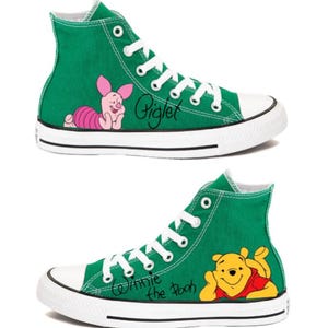 Winnie the Pooh and Piglet Green High Top Converse Hand Painted - Men’s and Women’s Sizes