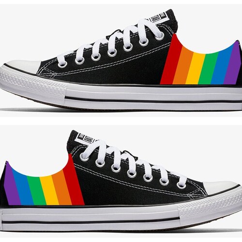 black converse with rainbow