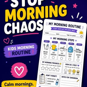 Morning Routine Chart for Kids | Printable Visual Schedule | ADHD Daily Routine Planner PDF