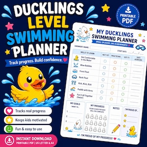 Ducklings Swimming Planner | Entry Level | Beginners Swimming | Kids Swim Skill Tracker
