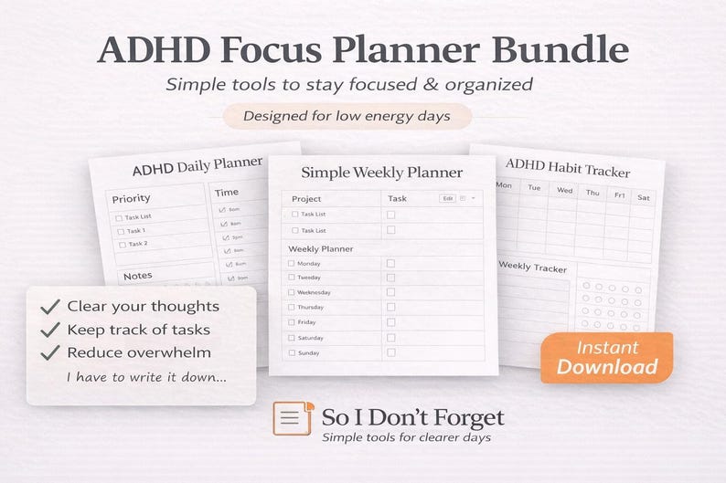 ADHD Planner Printable Bundle | Daily Weekly Planner, Habit and Energy ...