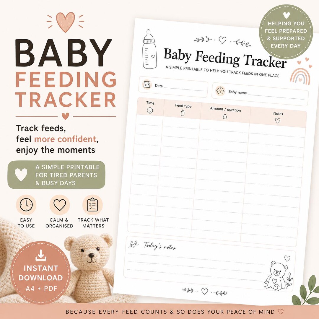 Baby Feeding Tracker Printable | Newborn Feeding Log PDF | Breast and ...
