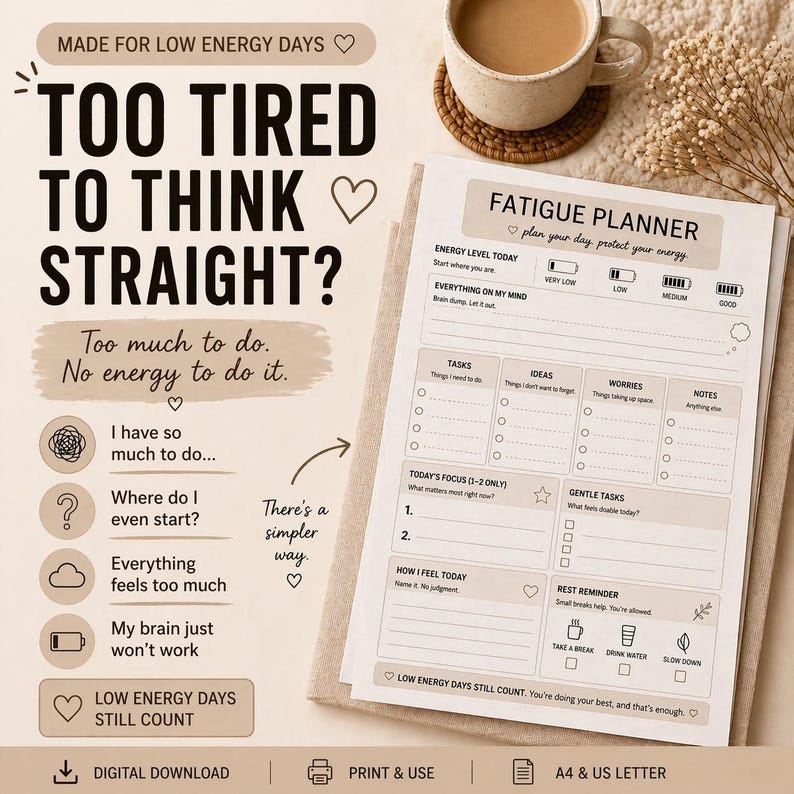 Low Energy Day Planner Printable | Too Tired to Function | Gentle Daily ...