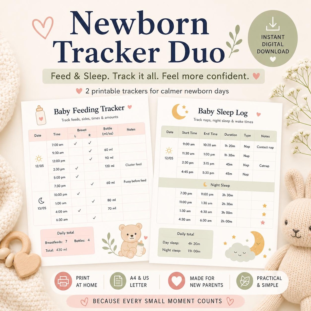 Newborn Tracker Duo Printable | Baby Feeding Tracker and Sleep Log PDF ...