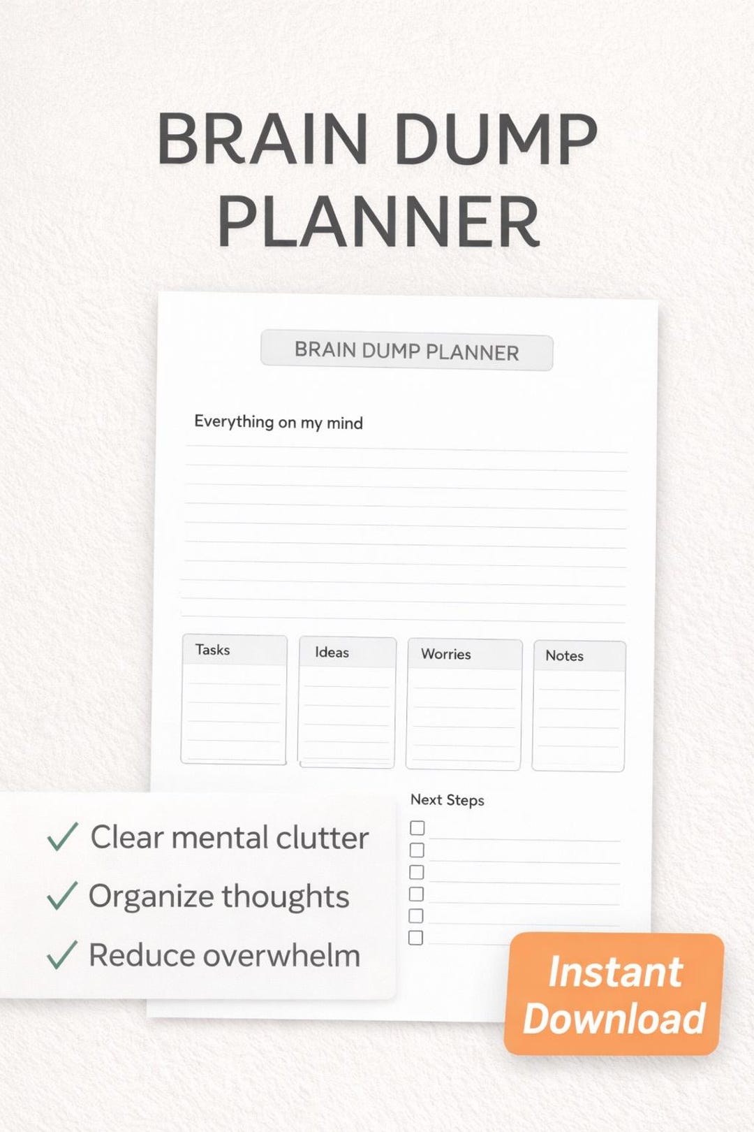 Brain Dump Planner Printable | Overwhelm Worksheet | Mental Clarity ...