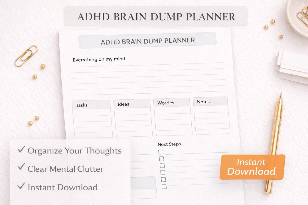 ADHD Brain Dump Planner Printable | Clear Your Mind & Organize Thoughts ...