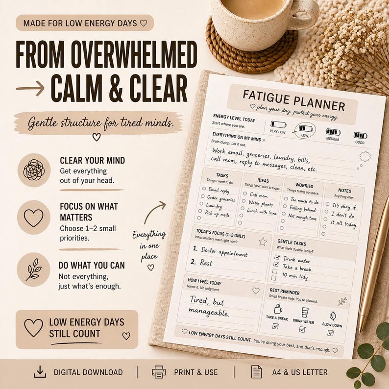 Low Energy Day Planner Printable | Too Tired to Function | Gentle Daily ...