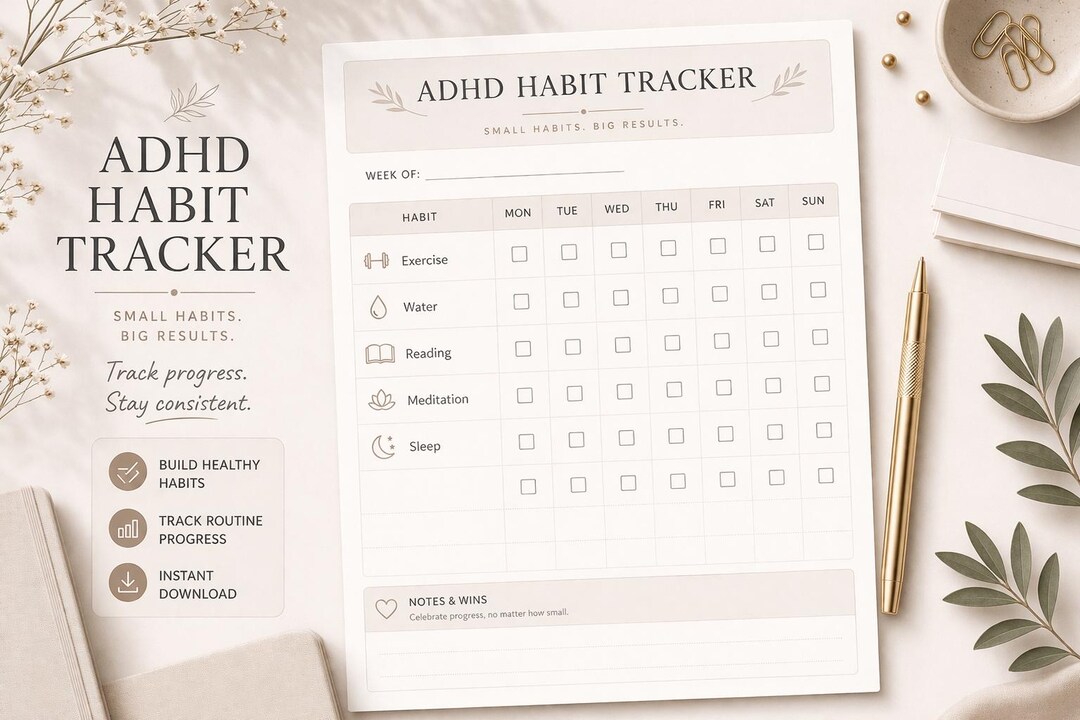 ADHD Habit Tracker Printable | Minimal Routine Planner (digital ...