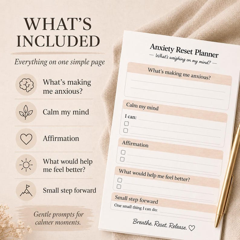Anxiety Reset Planner Printable | Anxiety Relief Worksheet ...