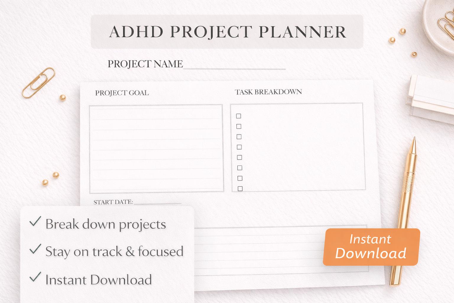ADHD Project Planner Printable | Task Breakdown, Goal Setting (instant ...