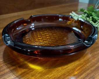 Mid Century Modern 8” Dark Amber Ashtray