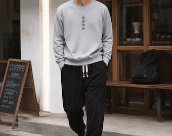 Mens Linen Harem Pants Japanese Style Loose Fit Drop Crotch Trousers Elastic Waist Casual Zen Minimalist Pants Summer