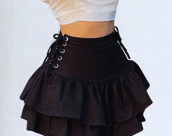 Streetwear Mall Goth Skirt Women Harajuku Y2k E-girl High Waist Bandage Mini Skirt Dark Gothic Punk Emo Alt Club Wear