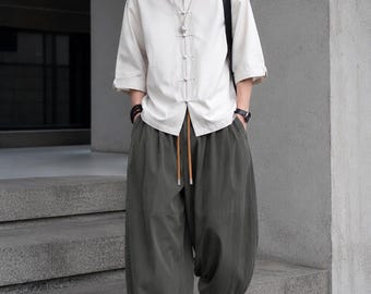 Mens Black Streetwear Joggers Loose Fit Harem Pants Hip Hop Casual Sweatpants Elastic Waist Tapered Pants Urban Style