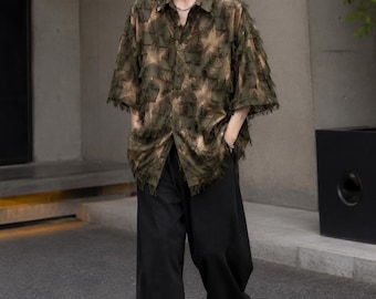 Tassel Fringe Shirt Men Japanese Streetwear Oversized Button Up Korean Fashion Textured Festival Shirt Summer Top