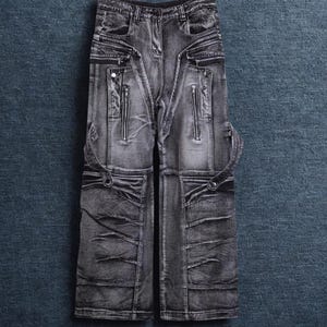 ヴィンテージパッチワークジーンズ メンズ ダメージ加工 ワイドレッグ カーゴデニムパンツ グランジ ストリートウェア ウォッシュドデニムパンツ ヒップホップ バギージーンズ