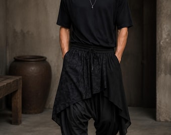 Harem Pants Skirt Men Women Gothic Wide Leg Pants Techwear Japanese Style Draped Culottes Avant Garde Harajuku Pants