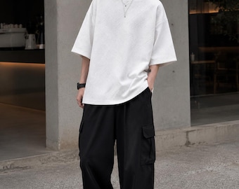 Oversized Textured T Shirt Men Japanese Streetwear Tee Minimalist Geometric Shirt Korean Fashion Loose Fit Summer Top