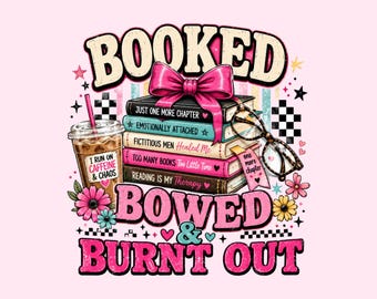 Reserviert Bowed Ausgebranntes PNG Shirt-Design, lustige Buch-Liebhaber-T-Shirt Grafik, Kokette Leser-Digital-Datei, Eiskaffee- Bibliothekar Geschenk