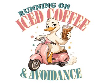laufen auf Eiskaffee & Vermeidung PNG, Grafik, Design, Druck, Ente, Vogel, Tier, lustig,Humor, humorvoll, urkomisch, Knebel (digitaler Download)