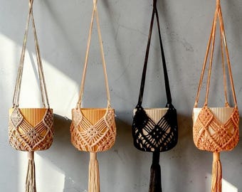 Boho Macrame Plant Hanger, Cotton Rope Hanging Basket, Indoor Outdoor Bohemian Planter