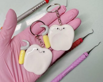 Tooth and Scaler Handmade Clay Worry Stone Keychain